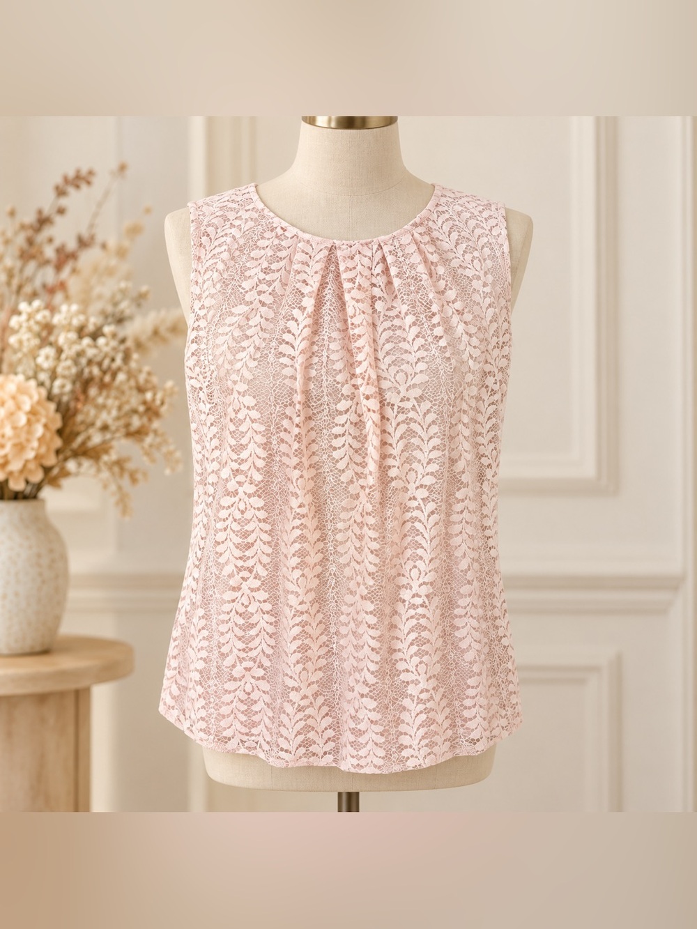 Liz Claiborne Blush Pink Floral Lace Sleeveless Blouse Size M